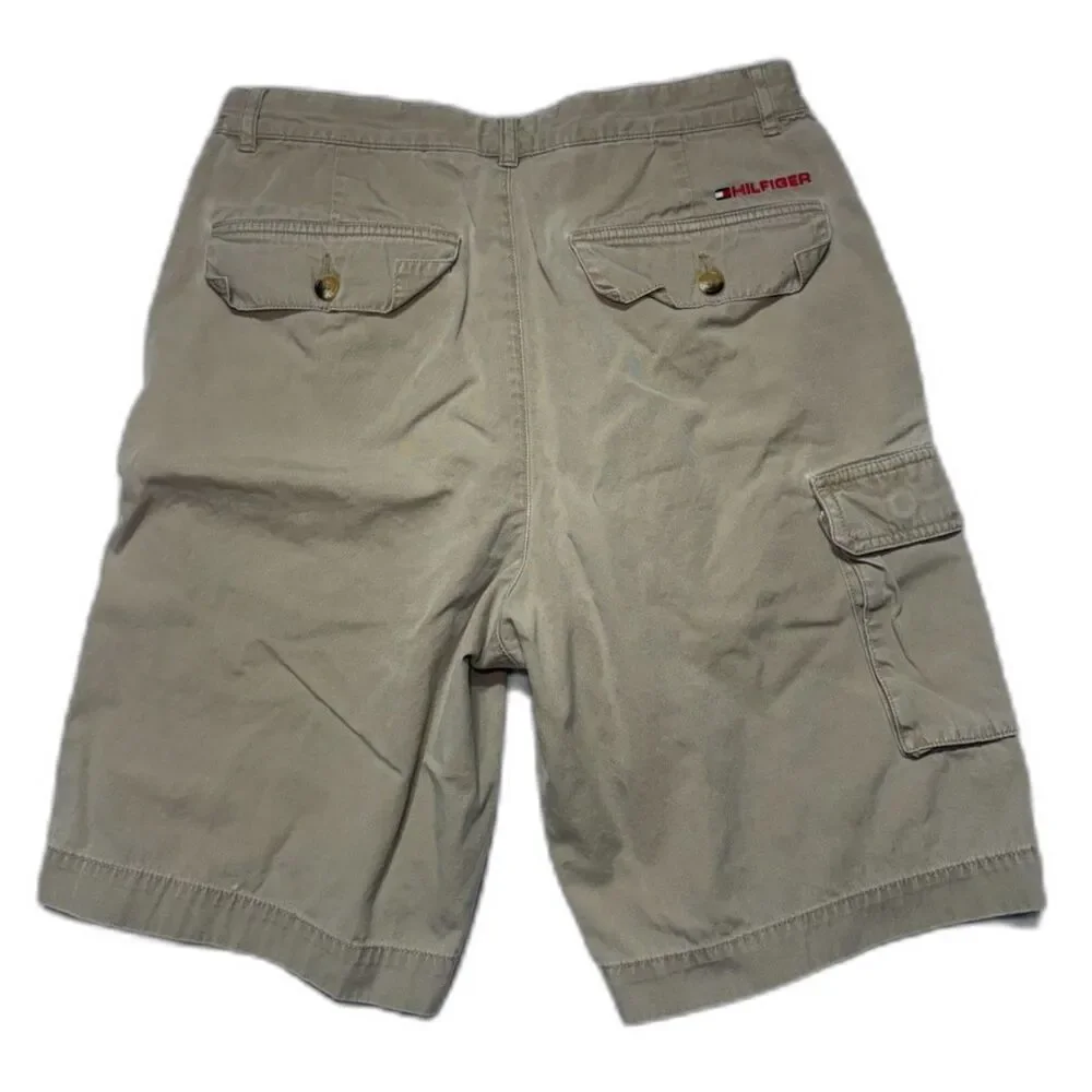 Vintage 90s Tommy Hilfiger Cargo Shorts Khaki Tan Waistband Trim Sz30